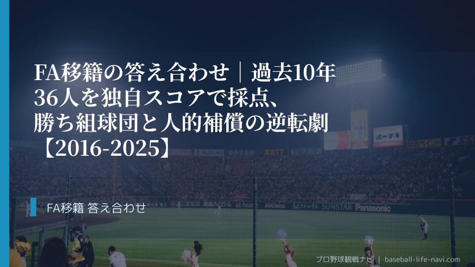 FA移籍の答え合わせ｜過去10年36人を独自スコアで採点、勝ち組球団と人的補償の逆転劇【2016-2025】